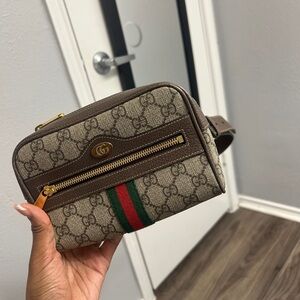 GG Supreme Monogram Web Small Ophidia Belt Bag 75 30 Dark Brown